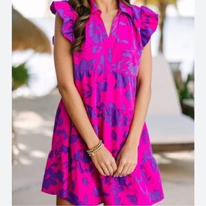 Umgee Vibrant Fusha and Purple Tiered  Dress Size Small